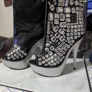 Black and Silver Embellished Women's Boots